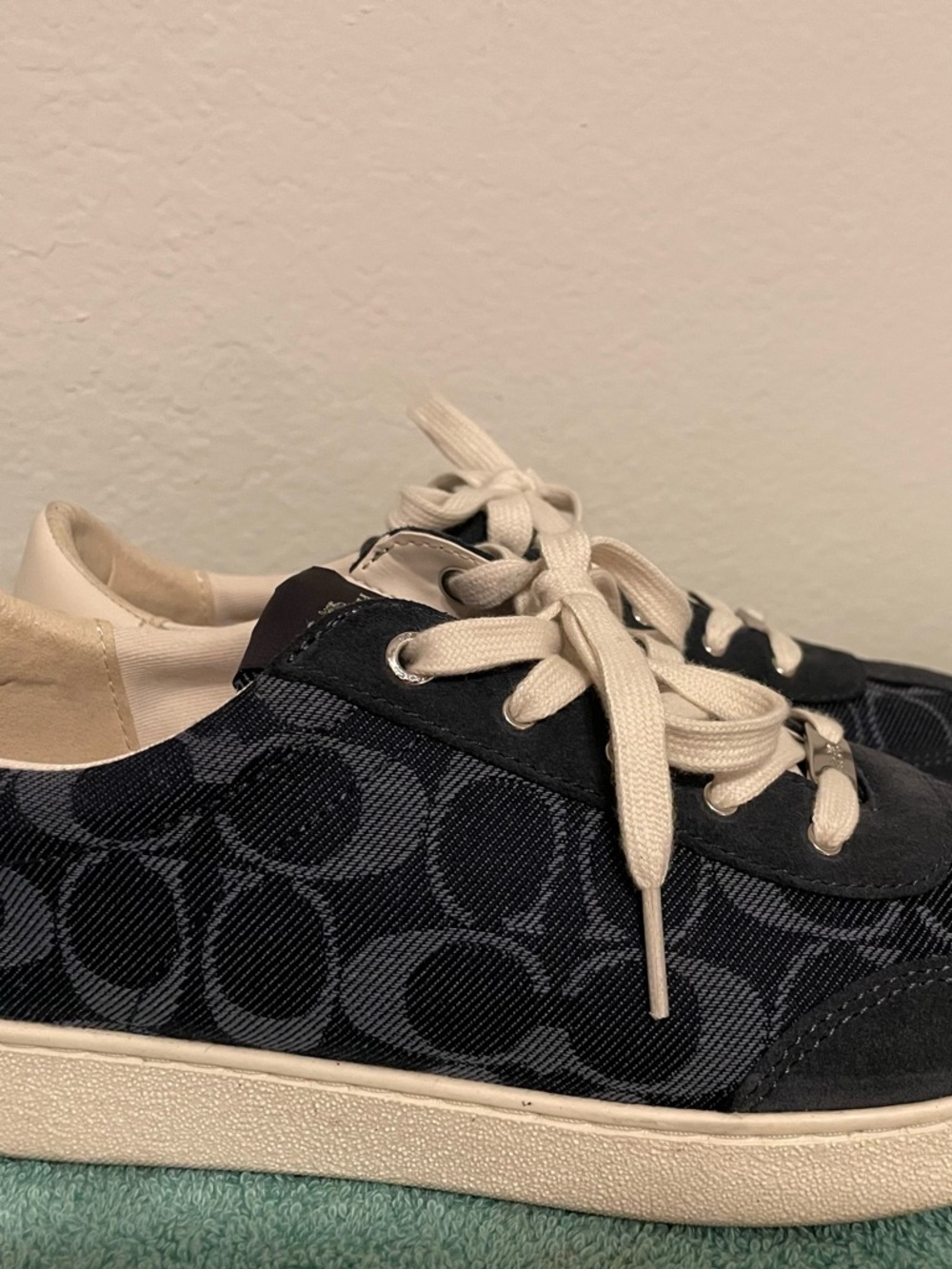 Coach Black and Cream Signature Logo Low-Top Sneakers - Picture 2 of 7